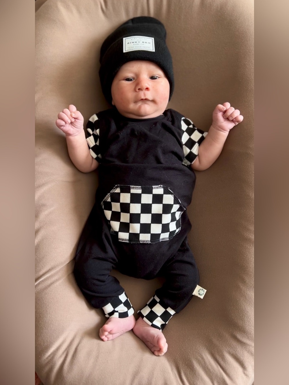 Black Checkerboard Baby One-Piece Bodysuit ZIP BOTTOM